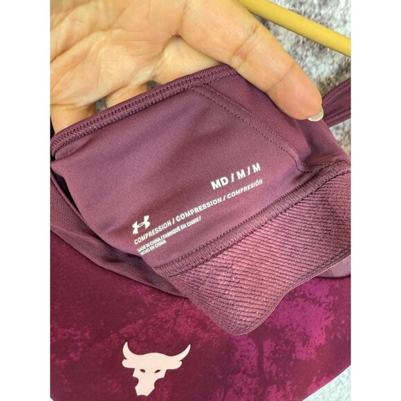 Under Armour Sports Bra Womens M Burgandy Project Rock Armour Mid Crossback Bull - Picture 3 of 9